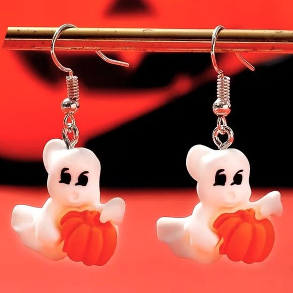 Ghost Earrings Halloween Pumpkin Dangle Cute Party Costume Puffy Costume Fun - Picture 2 of 4
